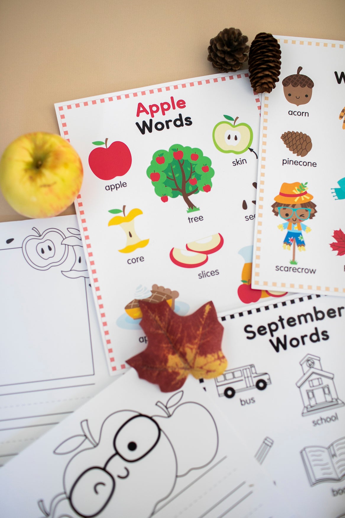 Apple words poster and September words for early writers. 