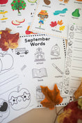 Load image into Gallery viewer, September words poster with leaves. 
