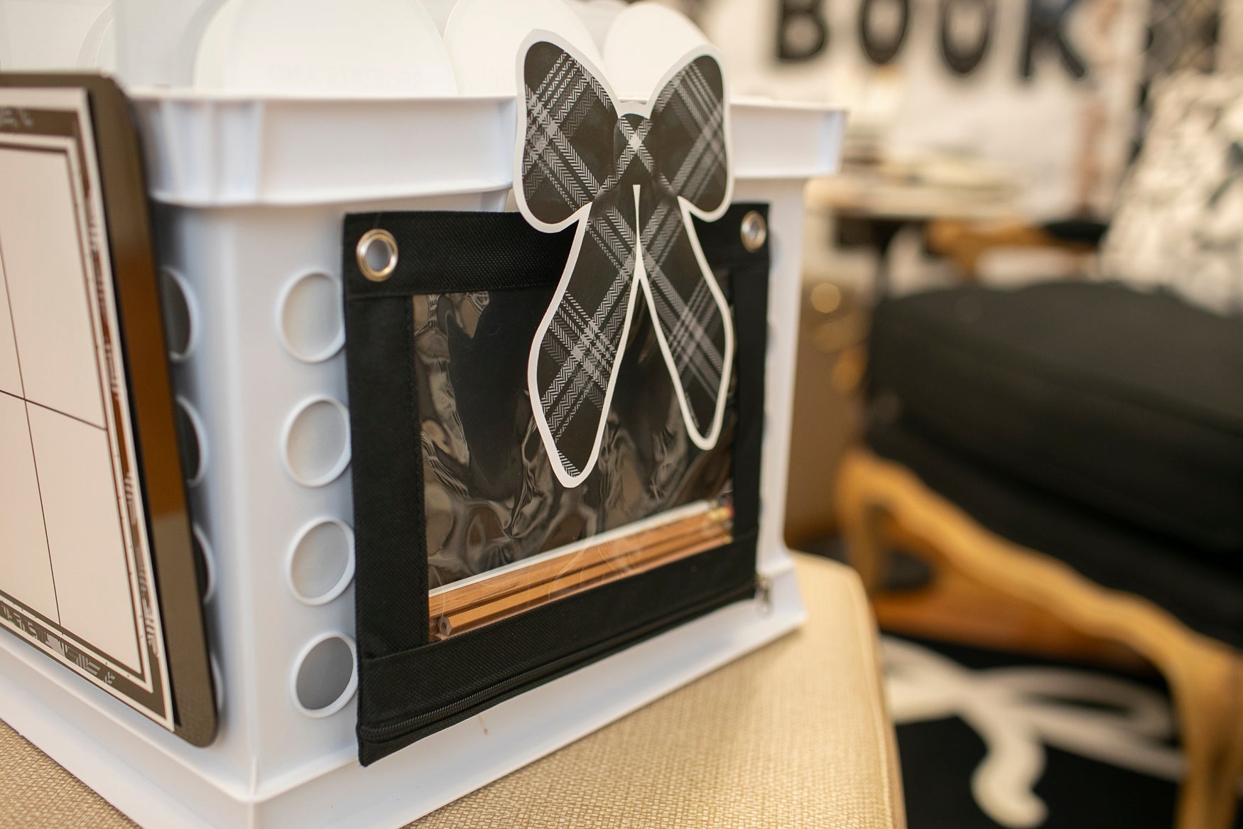 Printable Black and White Editable Organized Teacher System Bin | Books and Bows