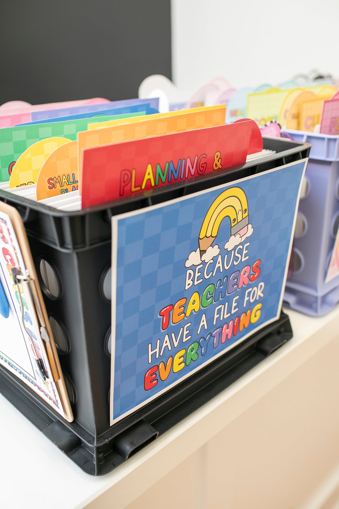 Printable Rainbow Editable Organized Teacher System Bin | School Days