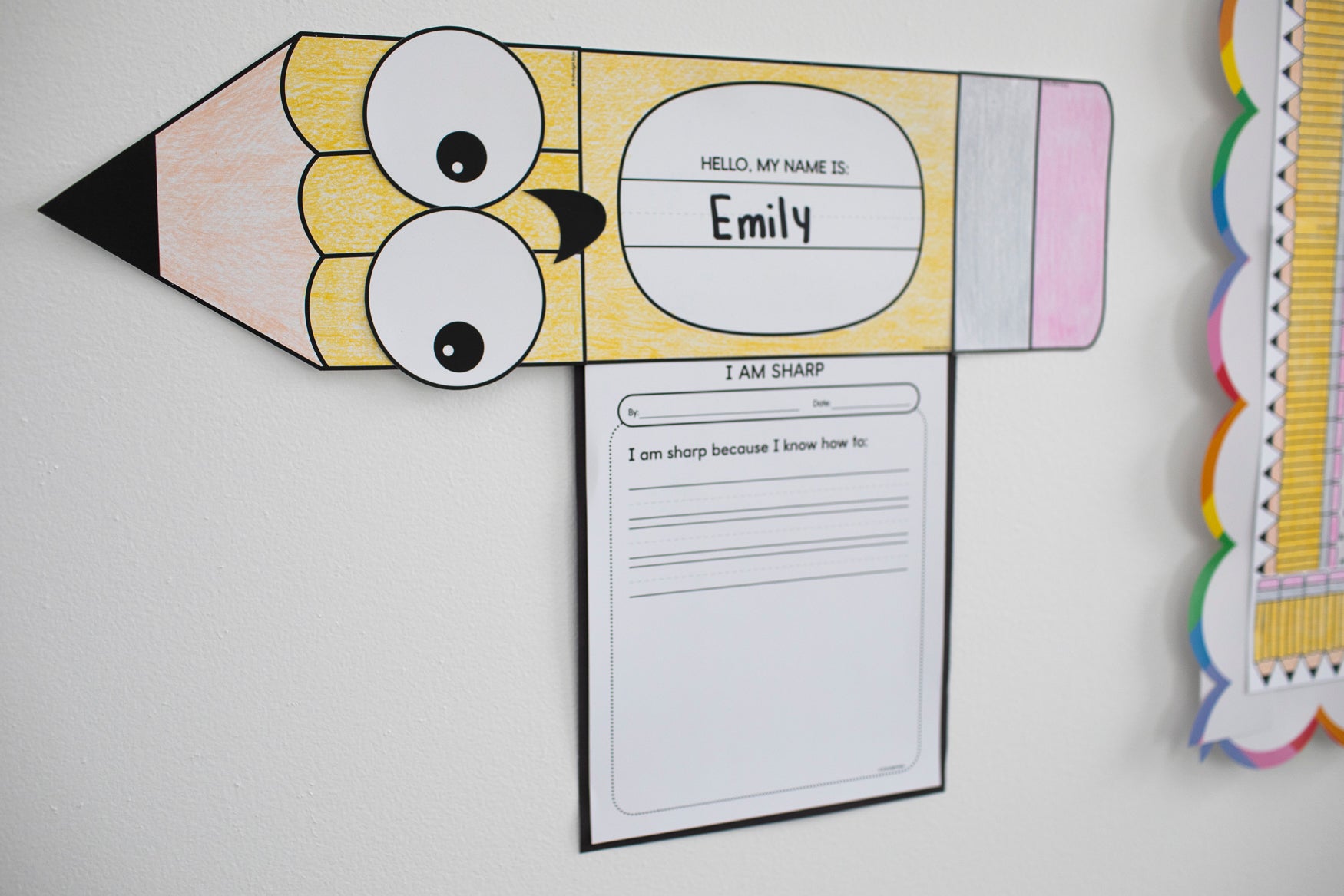 First Grade September Pencil Craftivity Bulletin Board Set