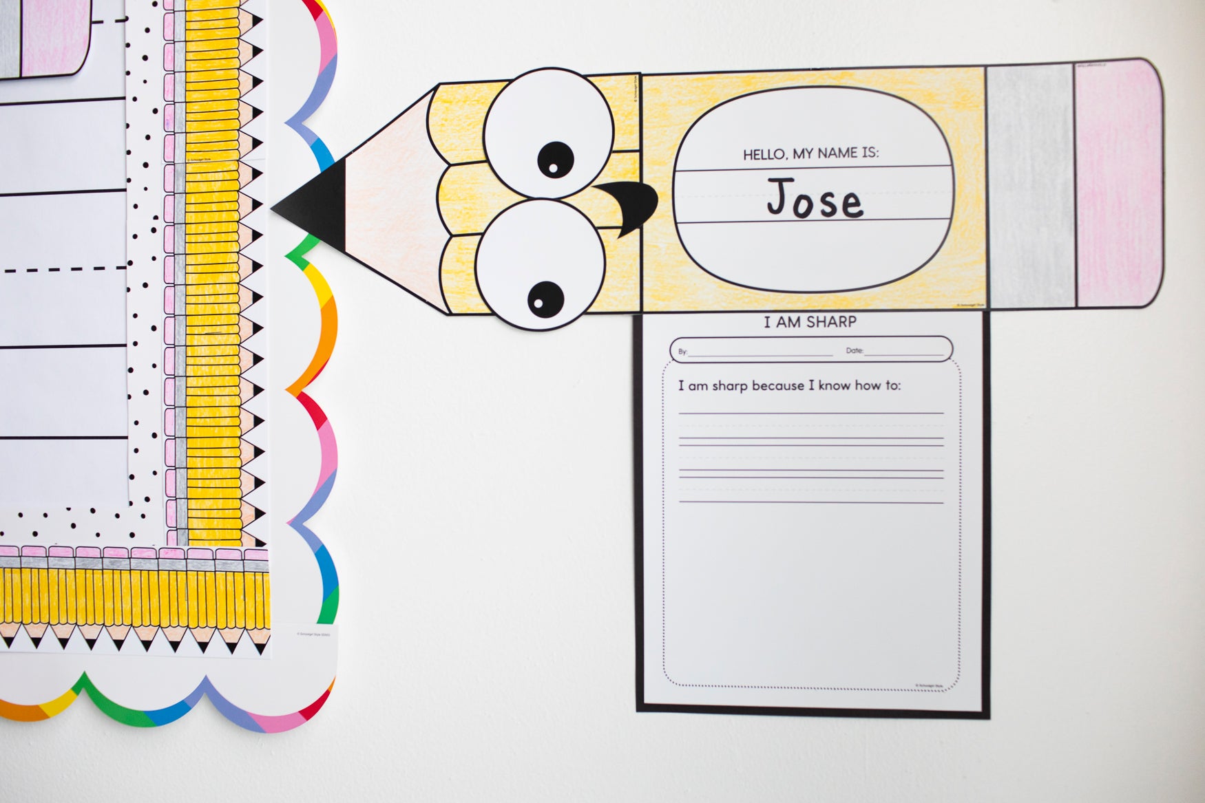 First Grade September Pencil Craftivity Bulletin Board Set