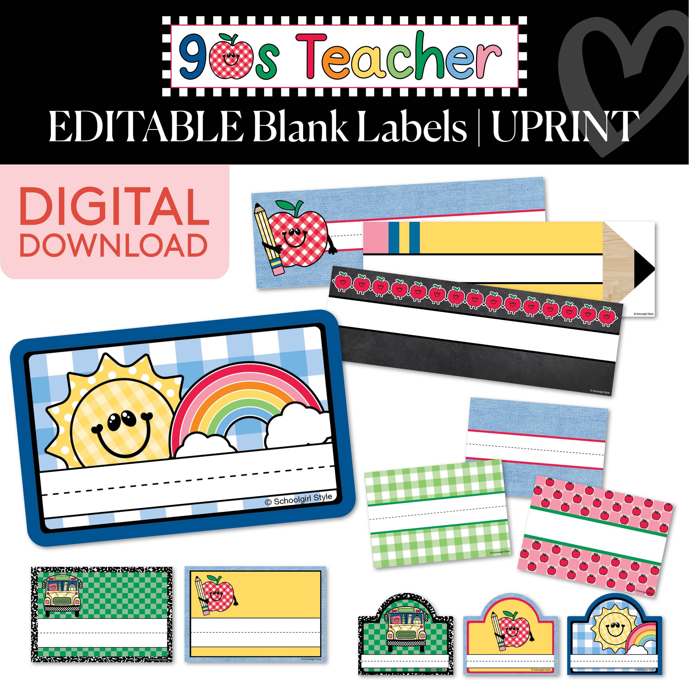 Printable Retro Editable Blank Labels | 90s Teacher