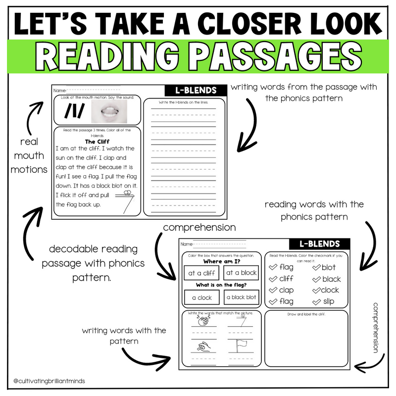 L-Blends Reading Passages | Decodable Passages with Comprehension Questions SoR