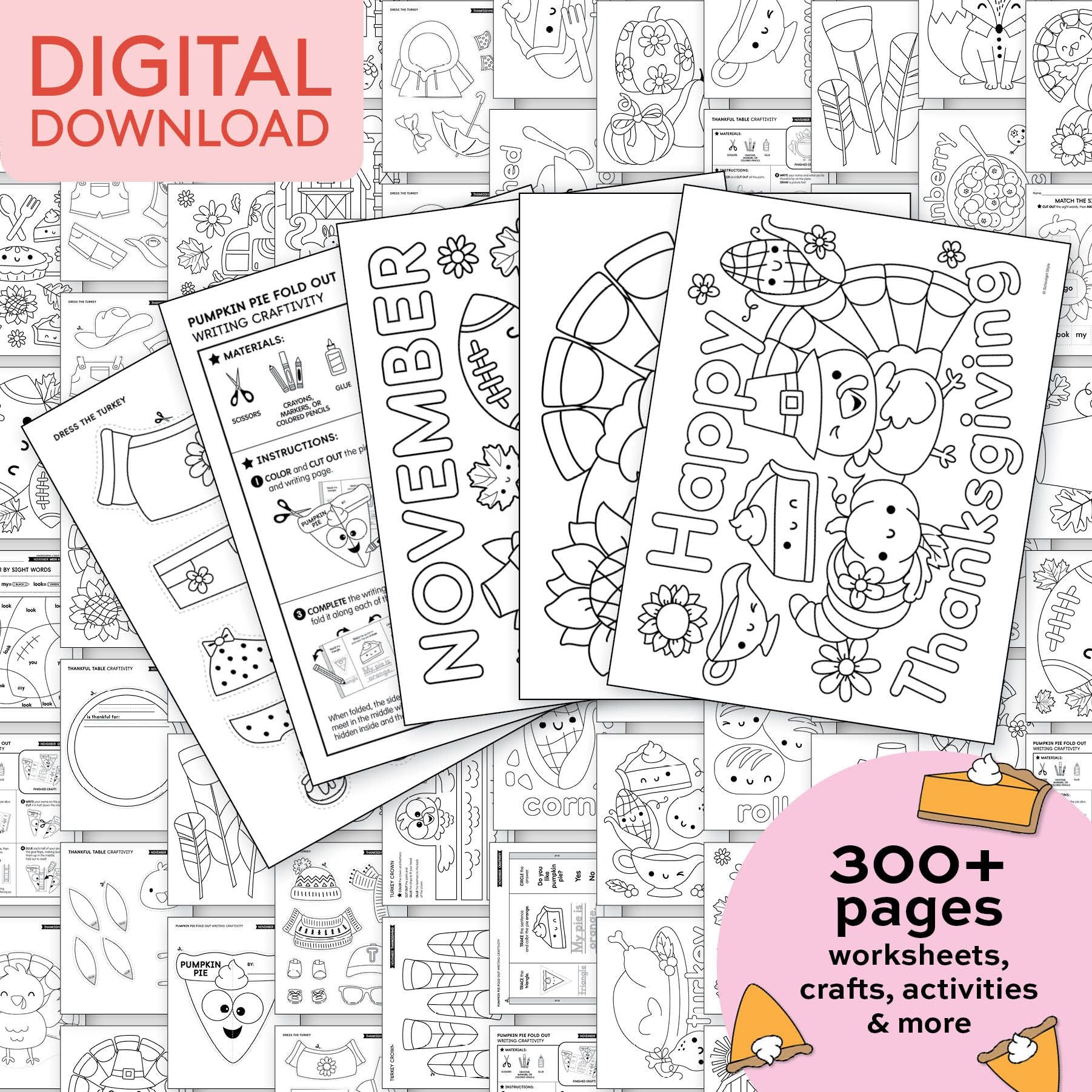 Printable Kindergarten November Thematic Unit Bundle