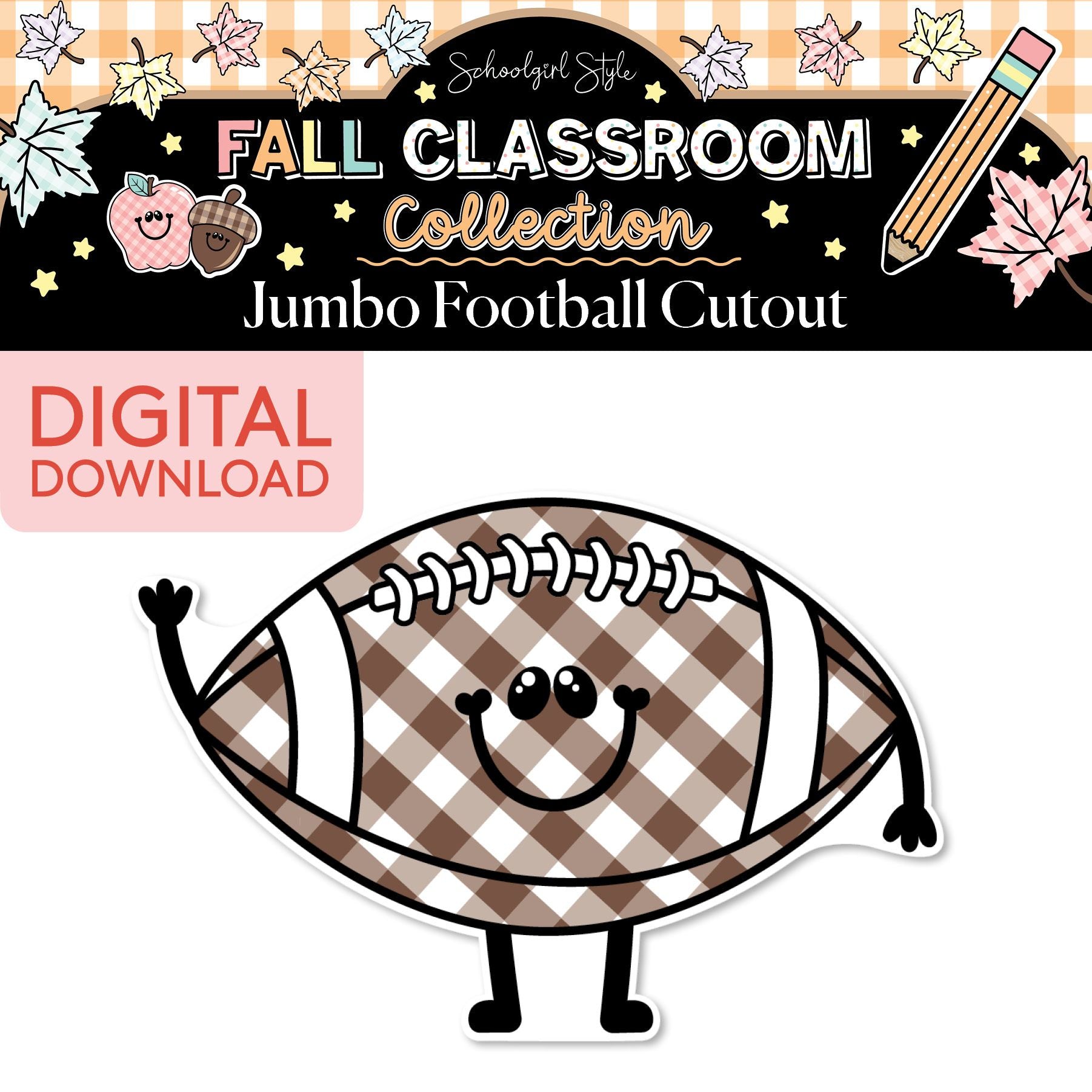 Printable Pastel Fall Football Jumbo Cutouts