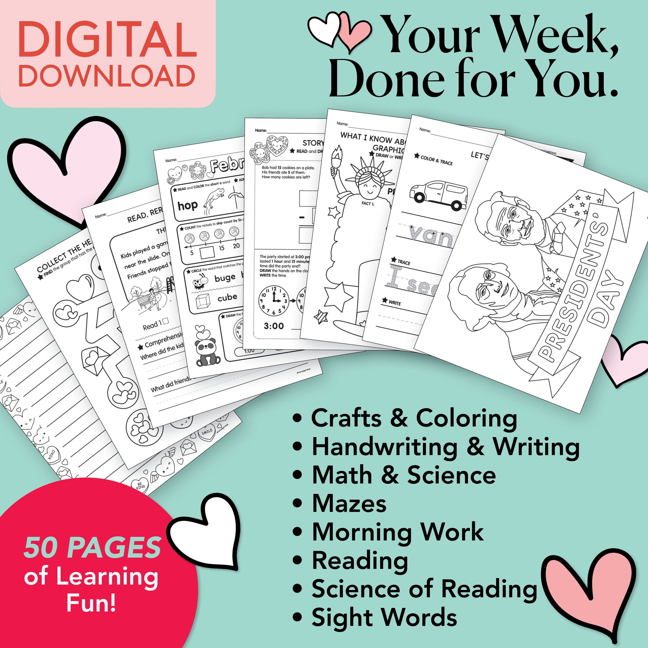 Printable First Grade February Week 3 Resources