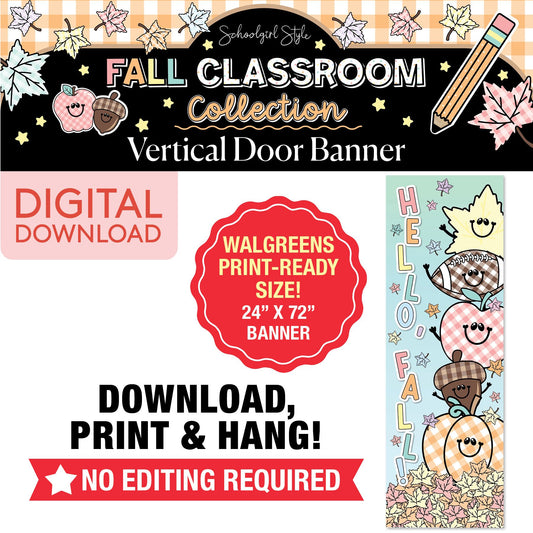 Printable Pastel Hello Fall Vertical Walgreens Ready Kraft Style Banner