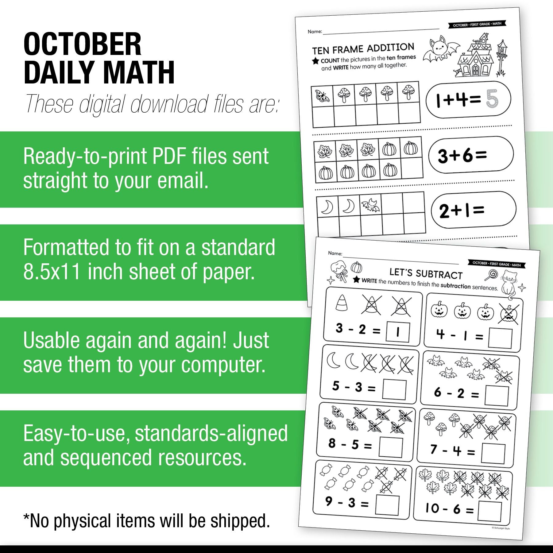 Printable First Grade October Daily Math Worksheets