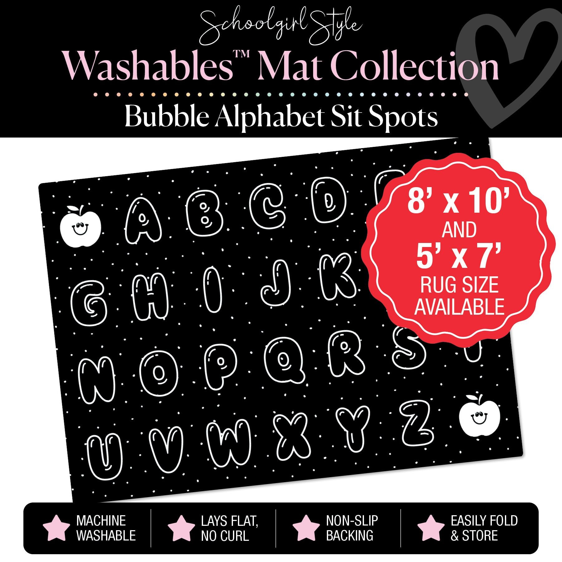 Black and White Bubble Alphabet Sit Spot Classroom Mat by Schoolgirl Style