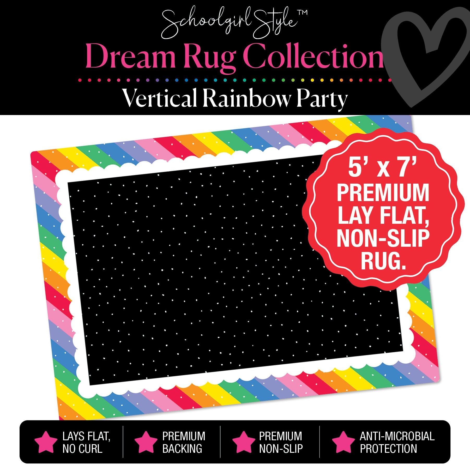Party Border with Tiny Polka Dot Center Classroom Rug by Schoolgirl Style