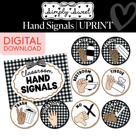 Printable Classic Black and White Hand Signals | Simply Sweet