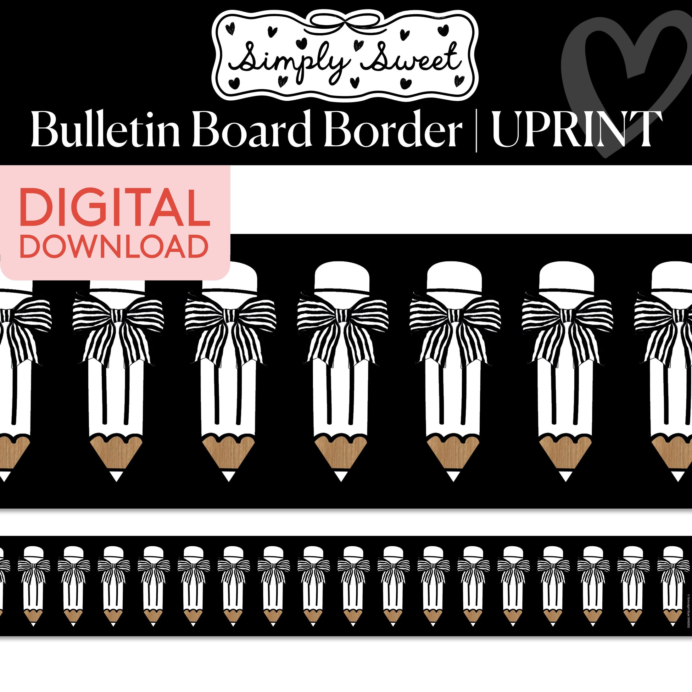 Printable Classic Black and White Pretty Pencils Border | Simply Sweet