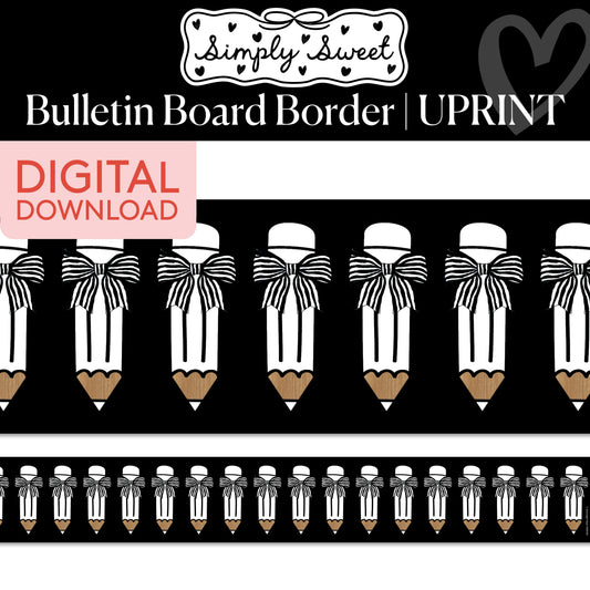 Printable Classic Black and White Pretty Pencils Border | Simply Sweet