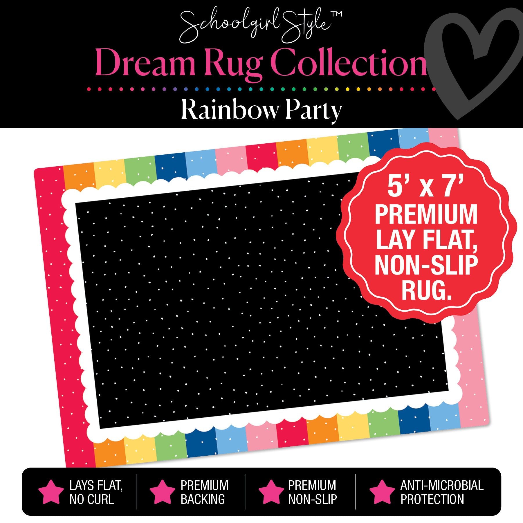 Party Border with Tiny Polka Dot Center Classroom Rug by Schoolgirl Style