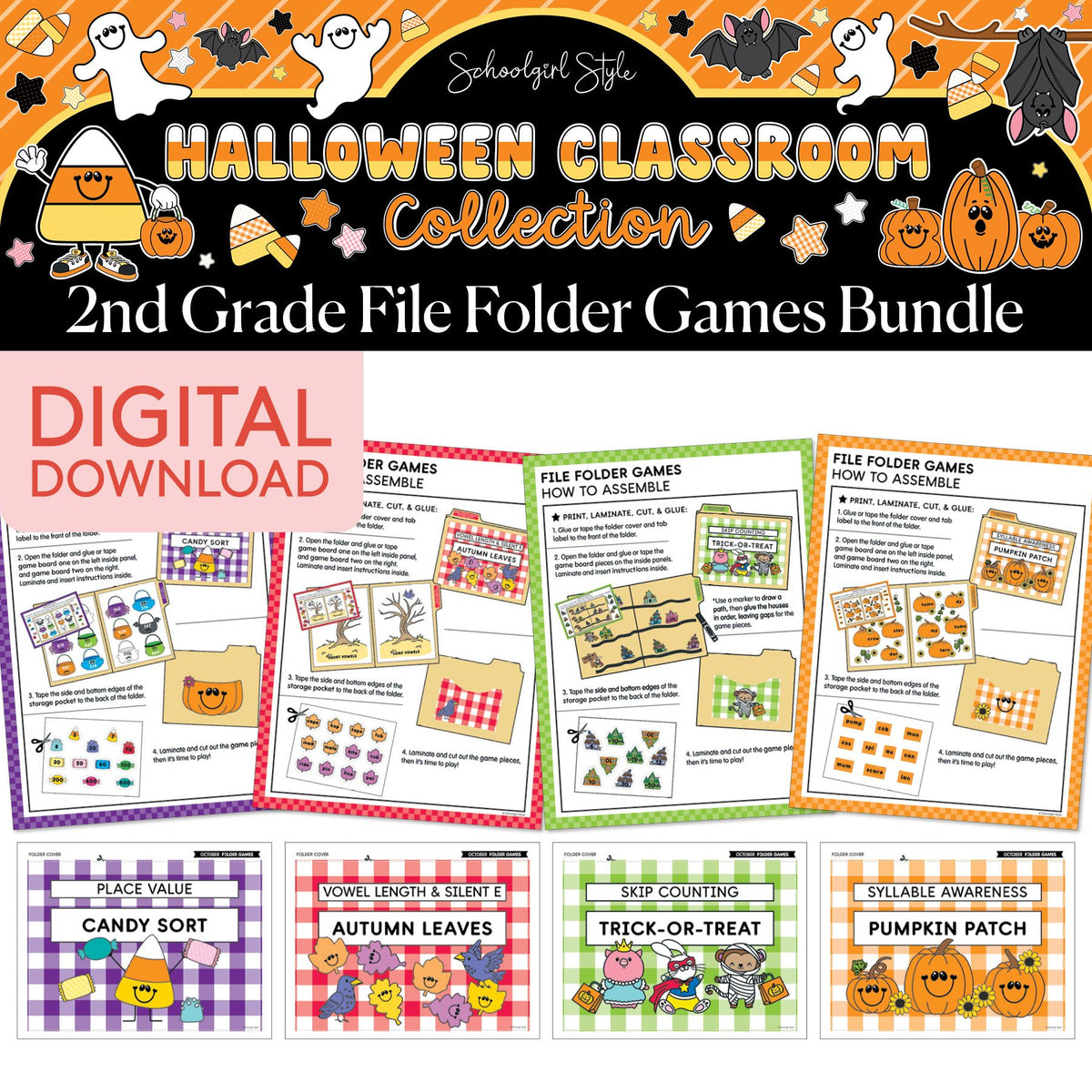 Printable Halloween October Second Grade File Folder Games | 90s Teacher