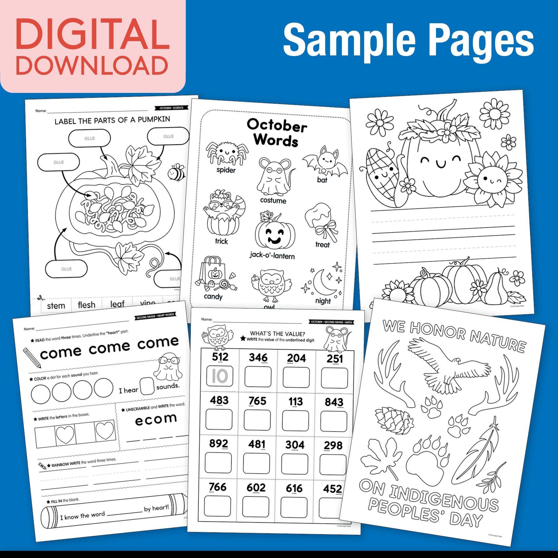 Printable Second Grade October Thematic Unit Bundle