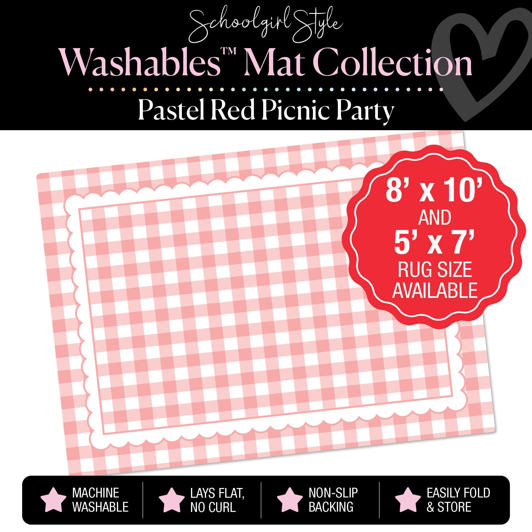 Pastel Red Picnic Party with Scallop Border Classroom Mat by Schoolgirl Style