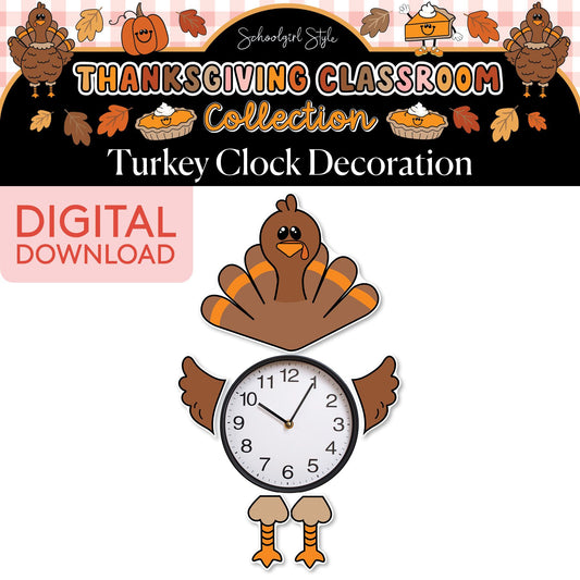 Printable Thanksgiving Turkey Clock Decoration | 90s Teacher