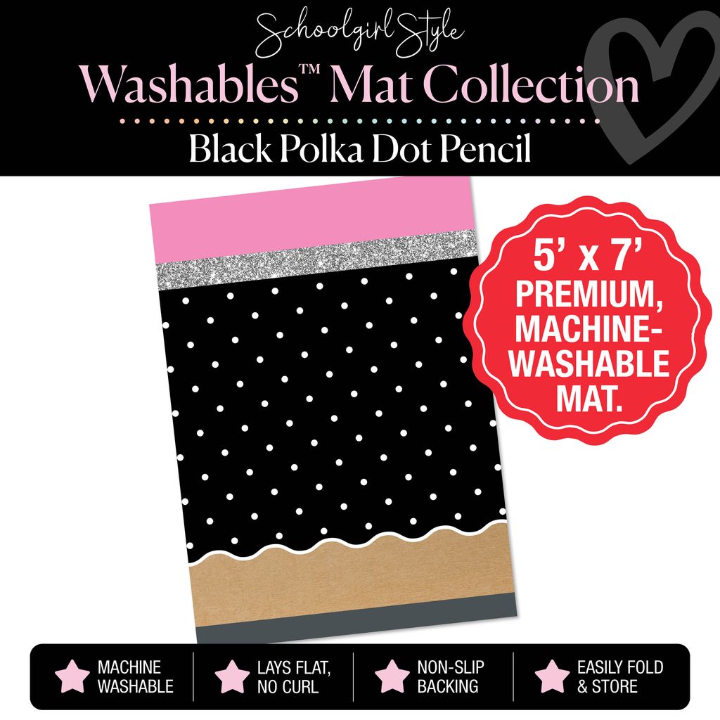 Black with White Polka Dots Pencil Classroom Mat by Schoolgirl Style