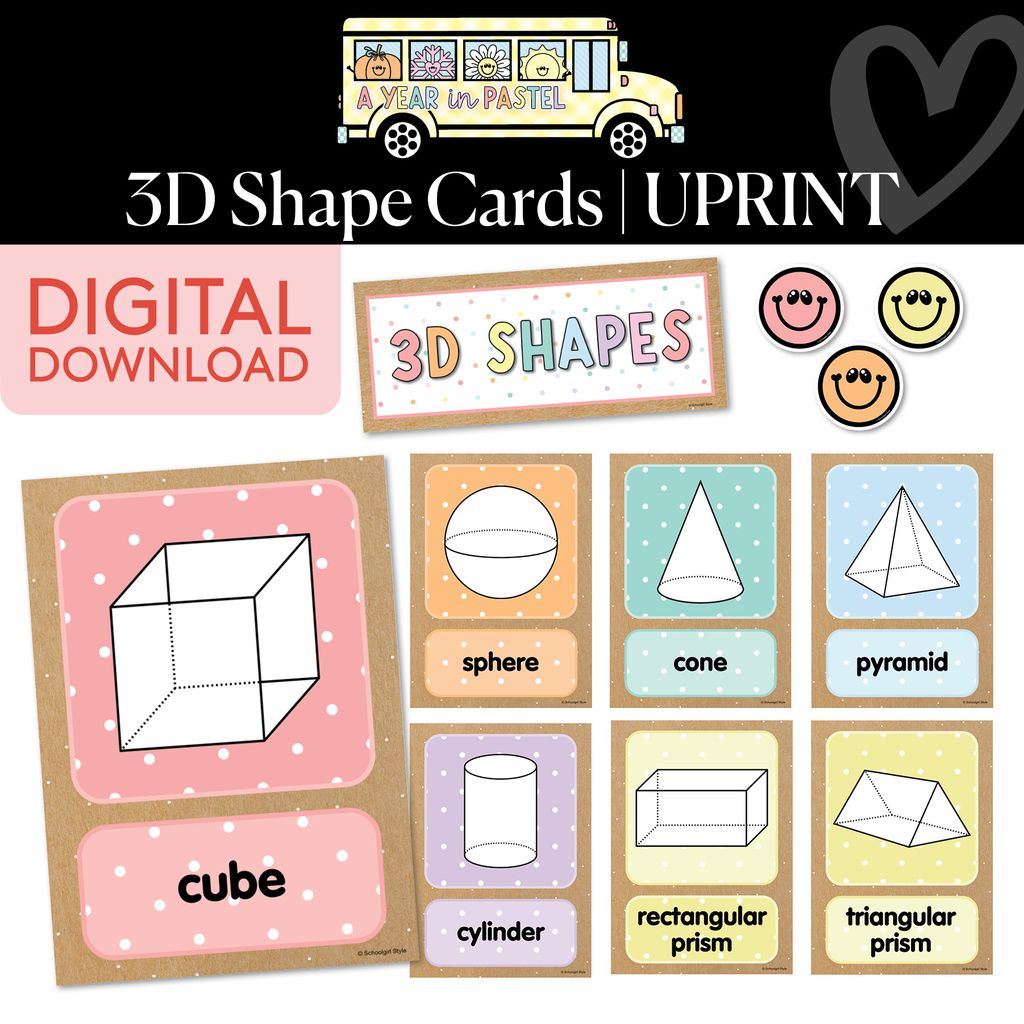 Printable 3D Shape Cards | A Year In Pastel