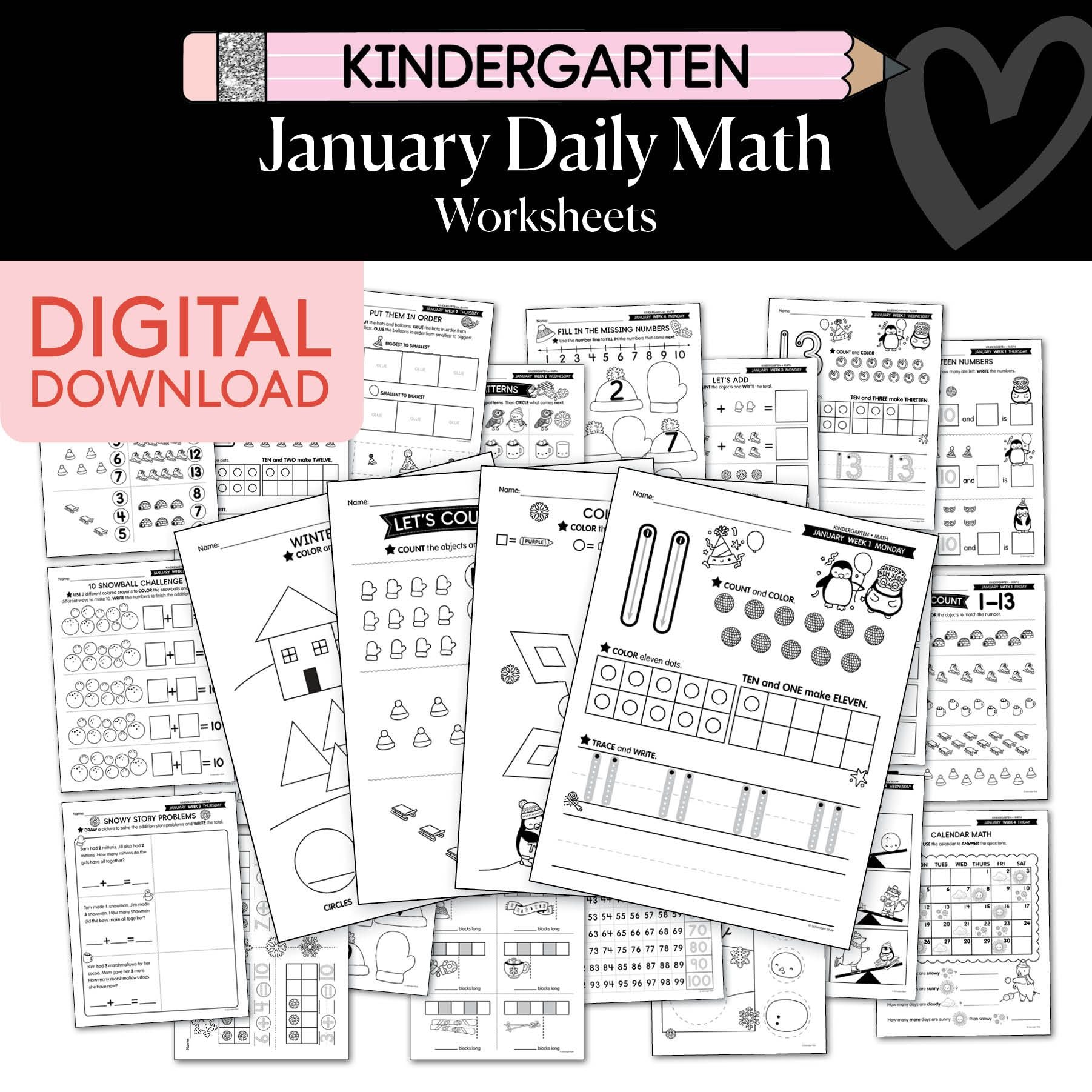 Printable Kindergarten January Daily Math