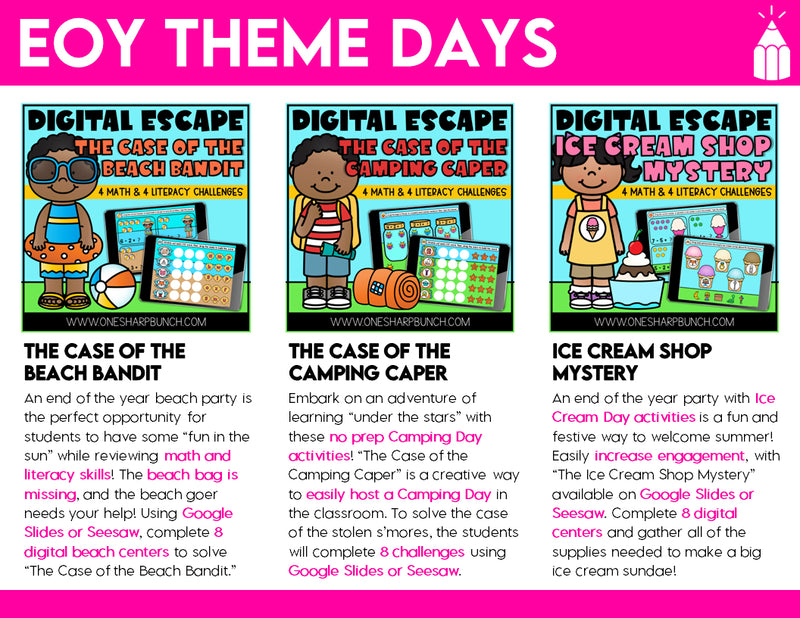 Digital End of the Year Countdown Activities, Awards, Memory Book, Theme Days