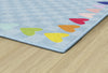 Sky Blue Checkerboard Rug with Rainbow Hearts Border | Rainbow Classroom Rug | Schoolgirl Style