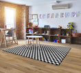 Load image into Gallery viewer, Black and White Checkerboard Rug | Neutral Classroom Rug | Retro Hopscotch | Schoolgirl Style
