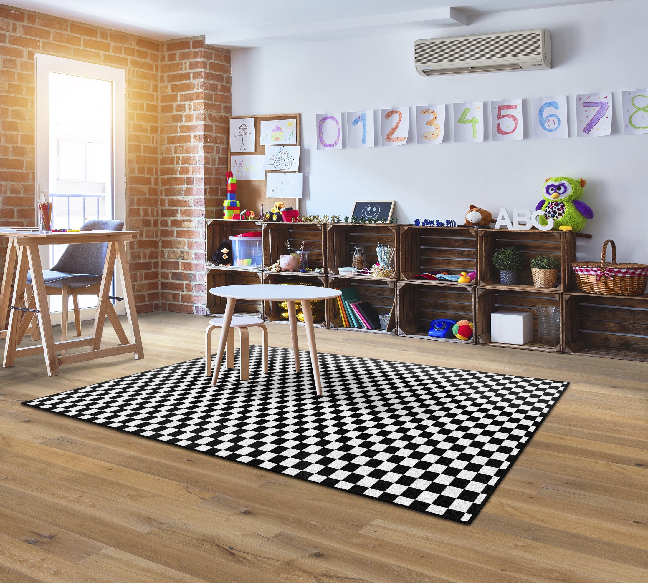 Black and White Checkerboard Rug | Neutral Classroom Rug | Retro Hopscotch | Schoolgirl Style