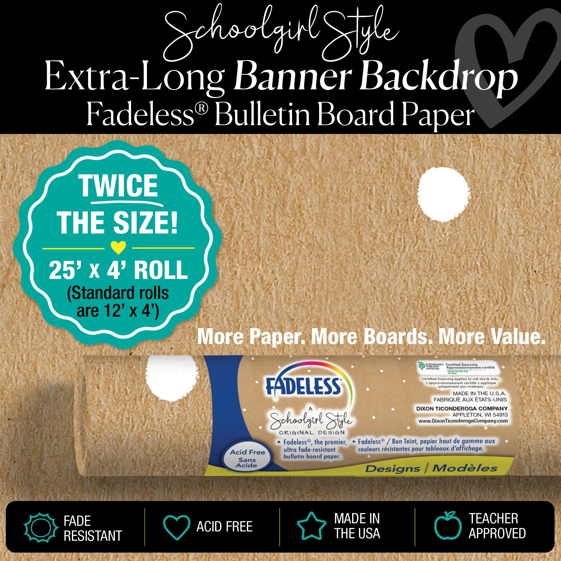 Banner Backdrop Bulletin Board Paper 25ft. | Schoolgirl Style x Fadeless®