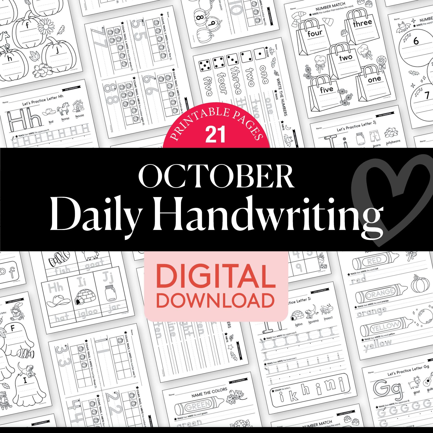 Printable Kindergarten October Daily Handwriting