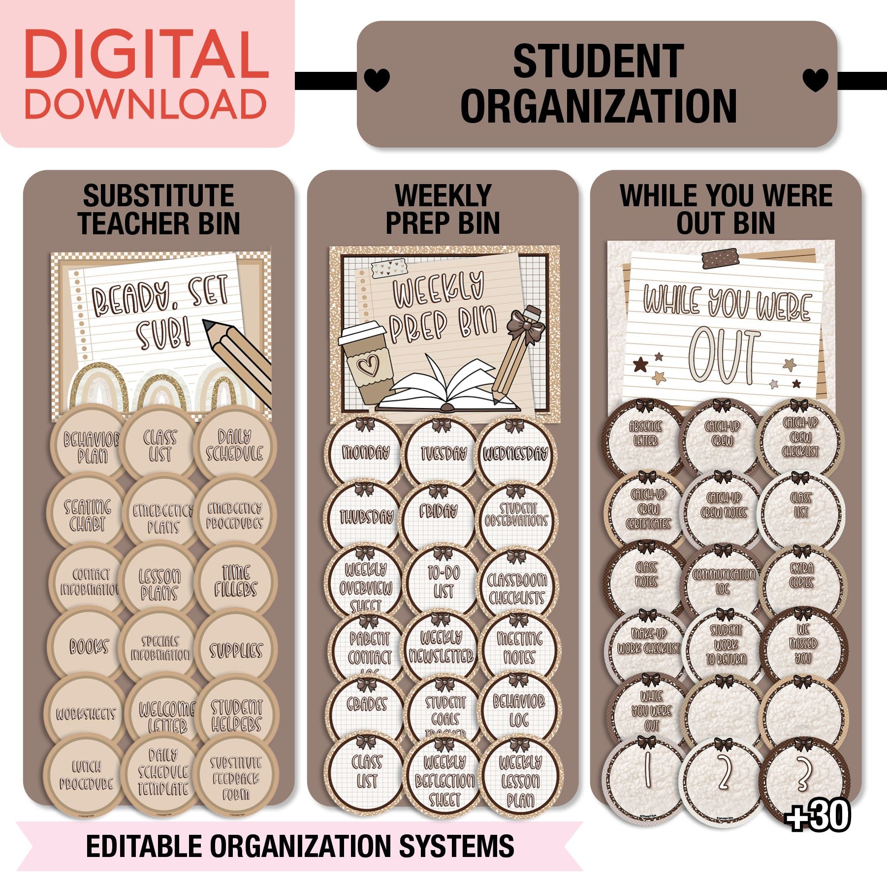 Printable Ultimate Neutral Classroom Management and Organization Bundle