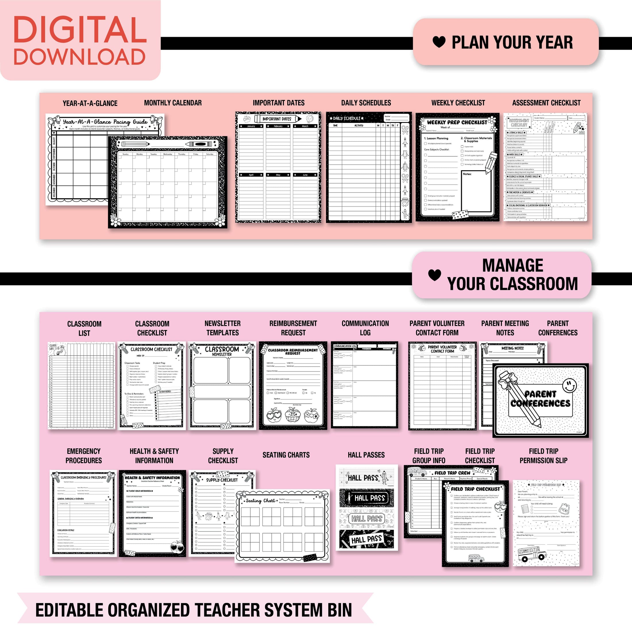 Printable Organized Teacher System Bin | 90s Teacher