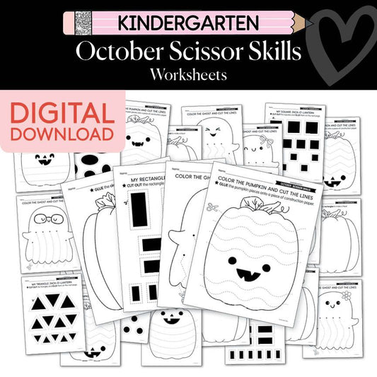 Printable Kindergarten October Scissor Skills Worksheets