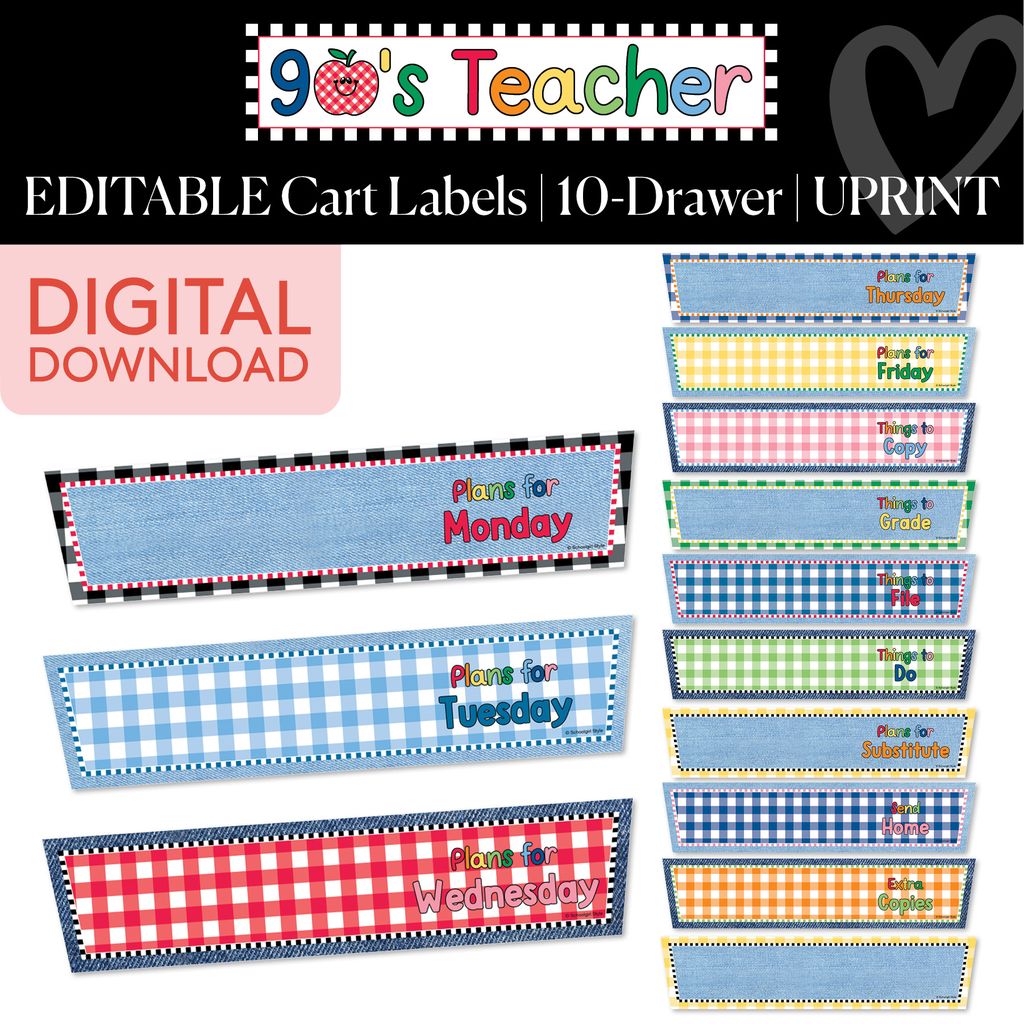 Printable Retro Editable 10-Drawer Cart Labels | 90s Teacher