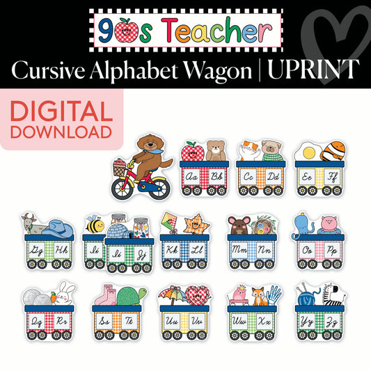 Printable Retro Cursive Alphabet Wagon | 90s Teacher