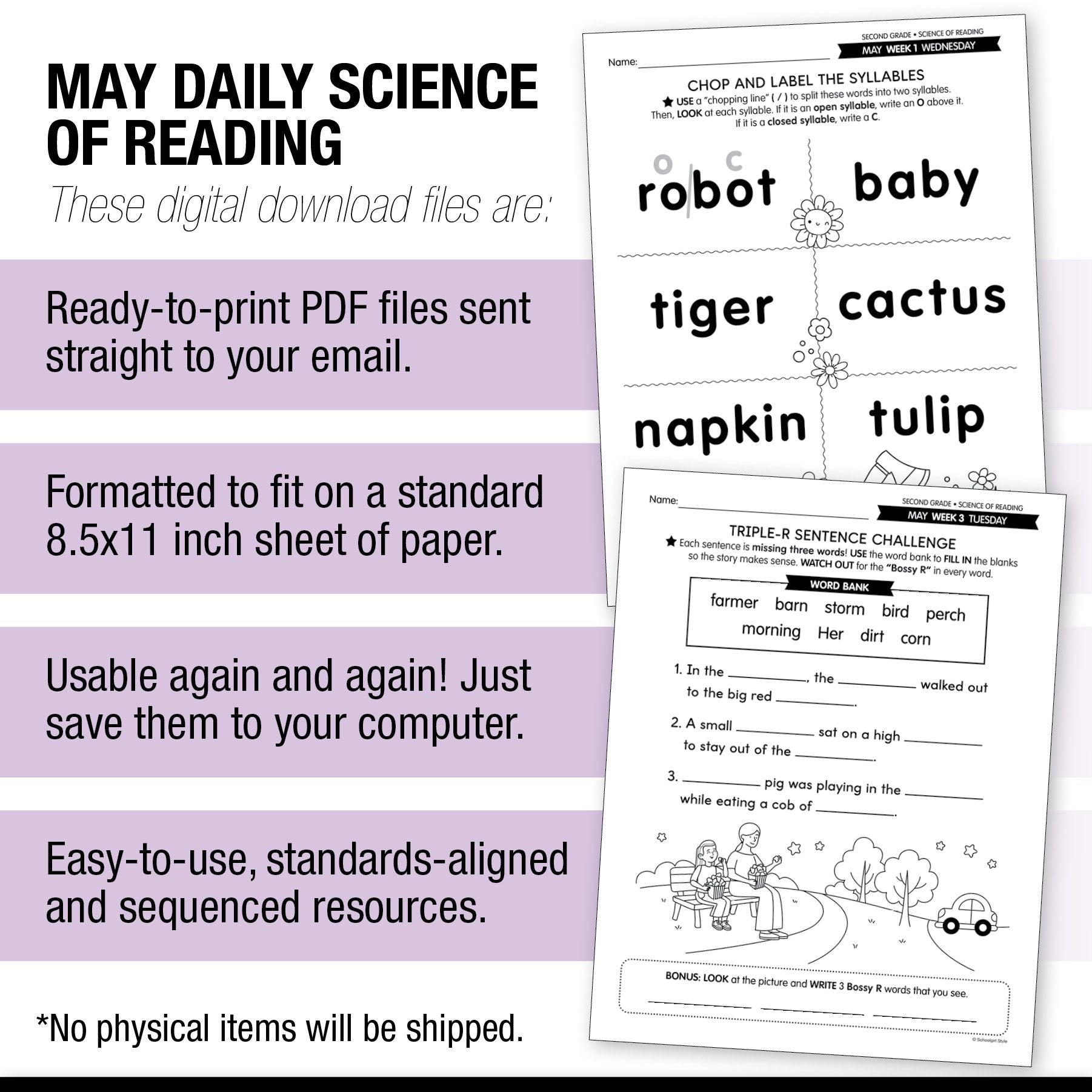 Printable Second Grade May Daily Science of Reading
