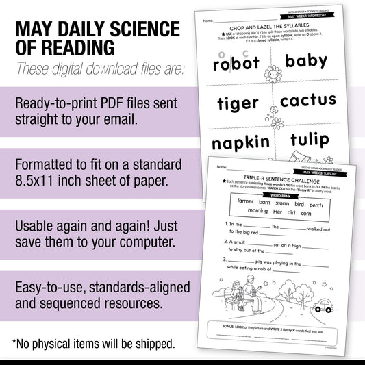 Printable Second Grade May Daily Science of Reading