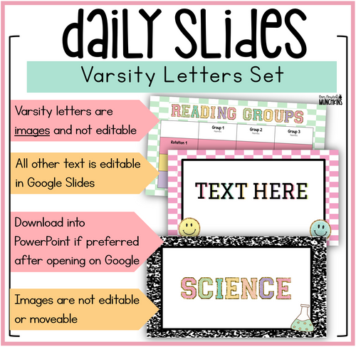 Varsity Letter Classroom Google Slides Composition Notebook Pastel Daily Slides