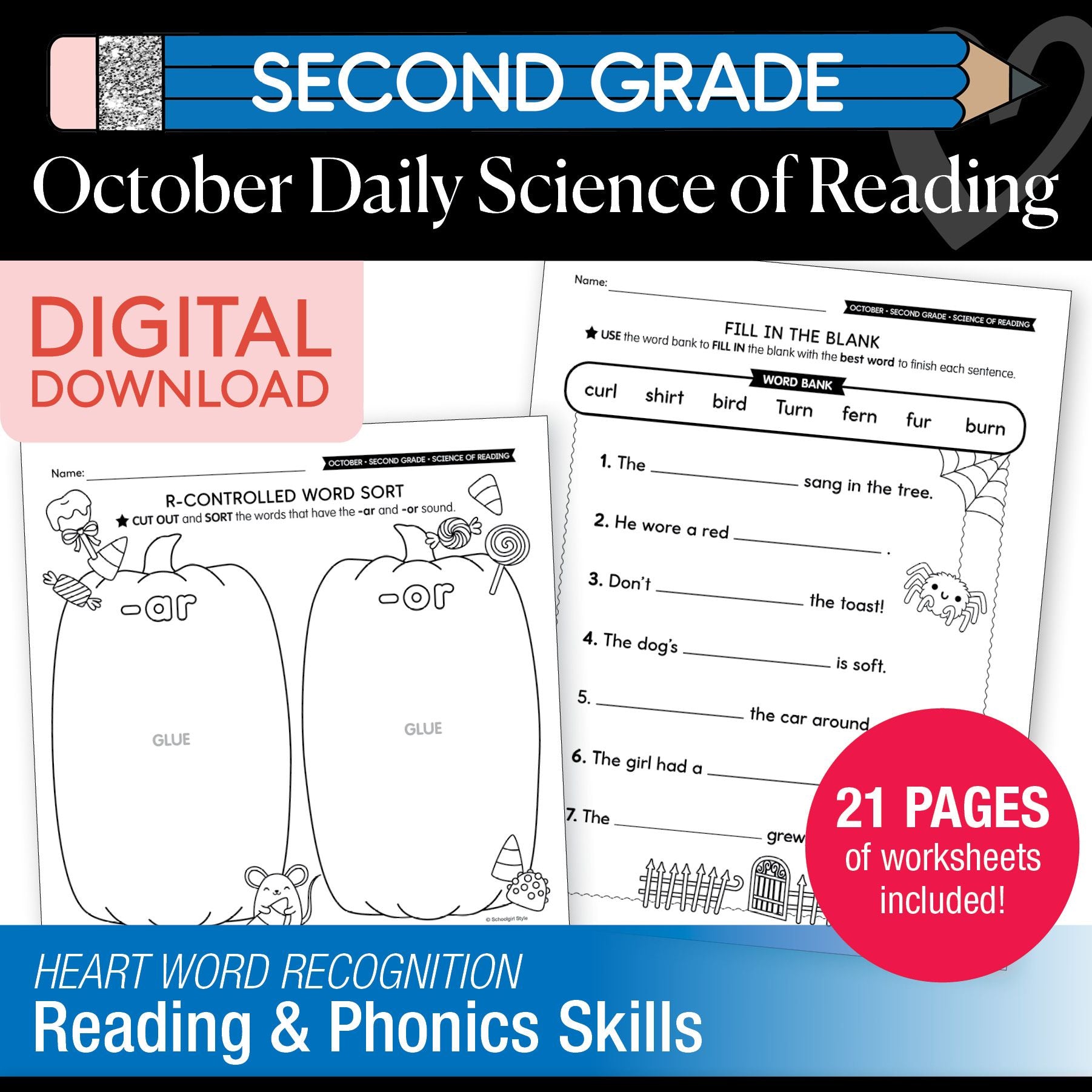 Printable Second Grade October Daily Science of Reading