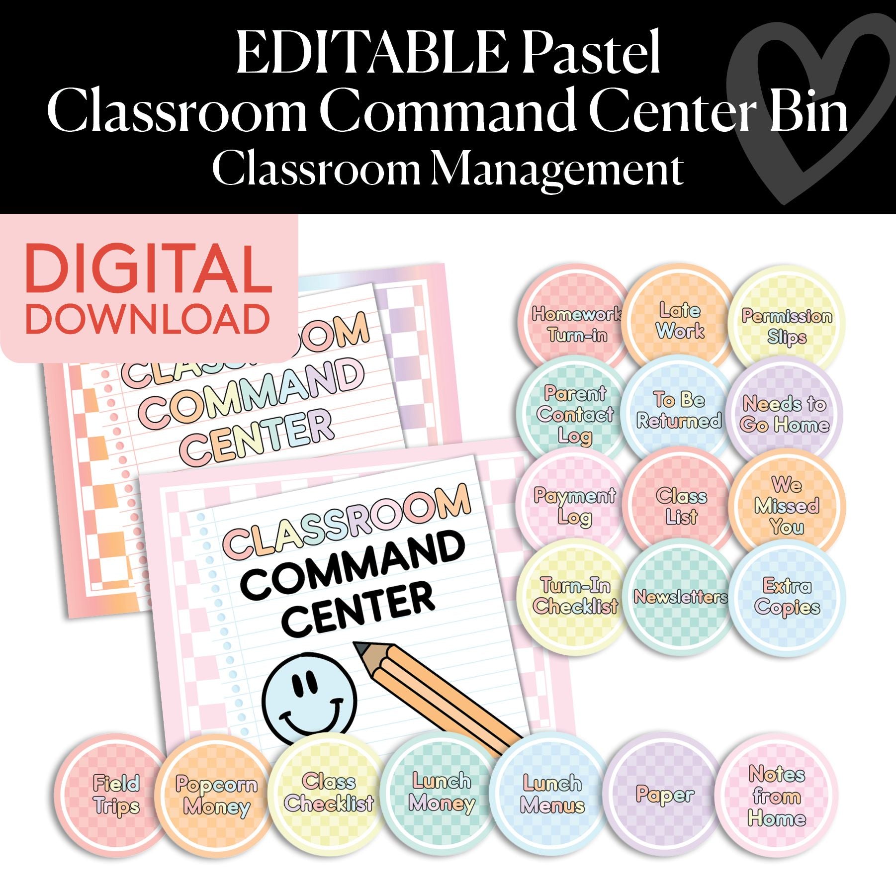 Printable Pastel Command Center Classroom Bin