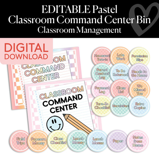 Printable Pastel Command Center Classroom Bin