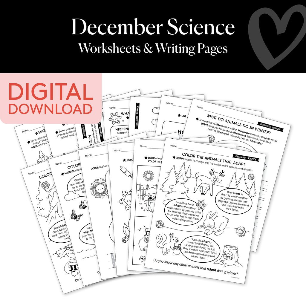 Printable December Science Worksheets and Writing Pages