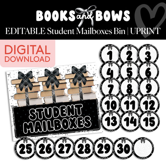 Printable Black and White Student Mailboxes | Books and Bows