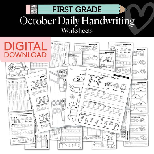 Printable First Grade October Daily Handwriting Worksheets