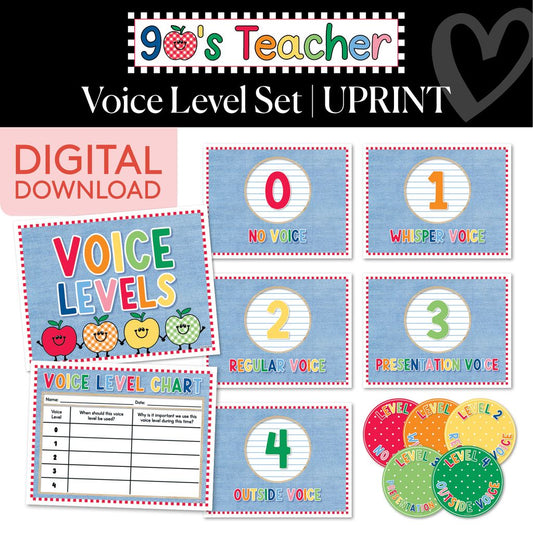 Printable Retro Voice Level Set | 90s Teacher