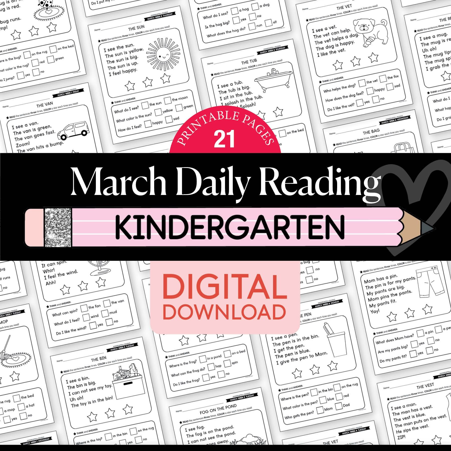 Printable Kindergarten March Daily Reading