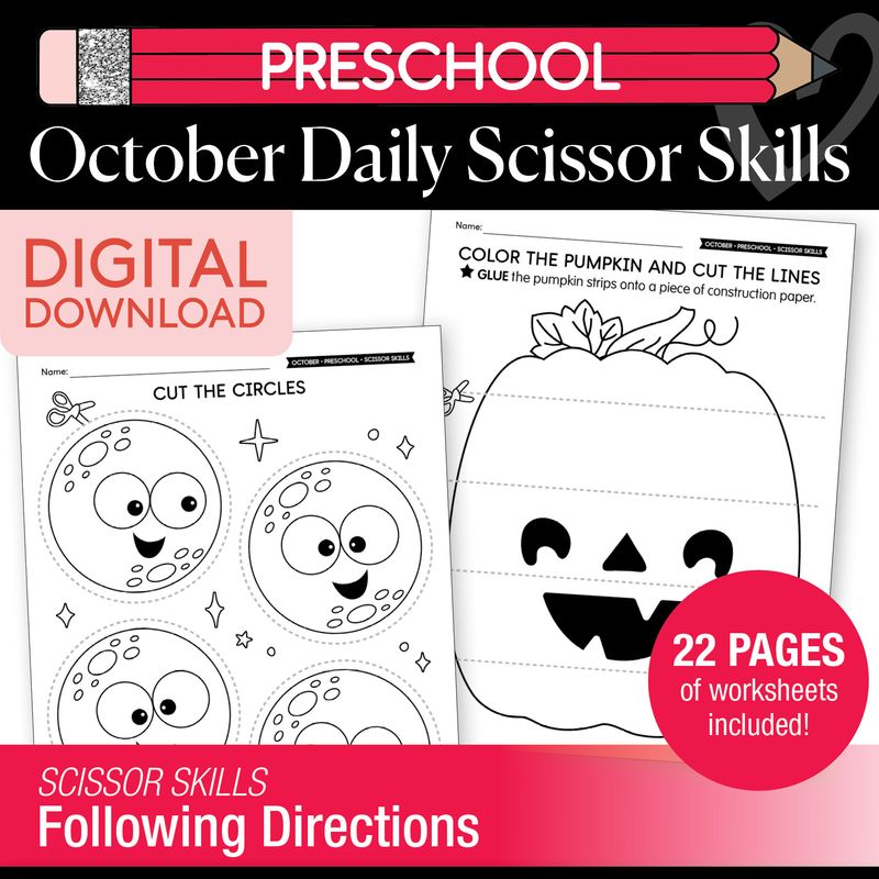 Printable Preschool October Scissor Skills Worksheets