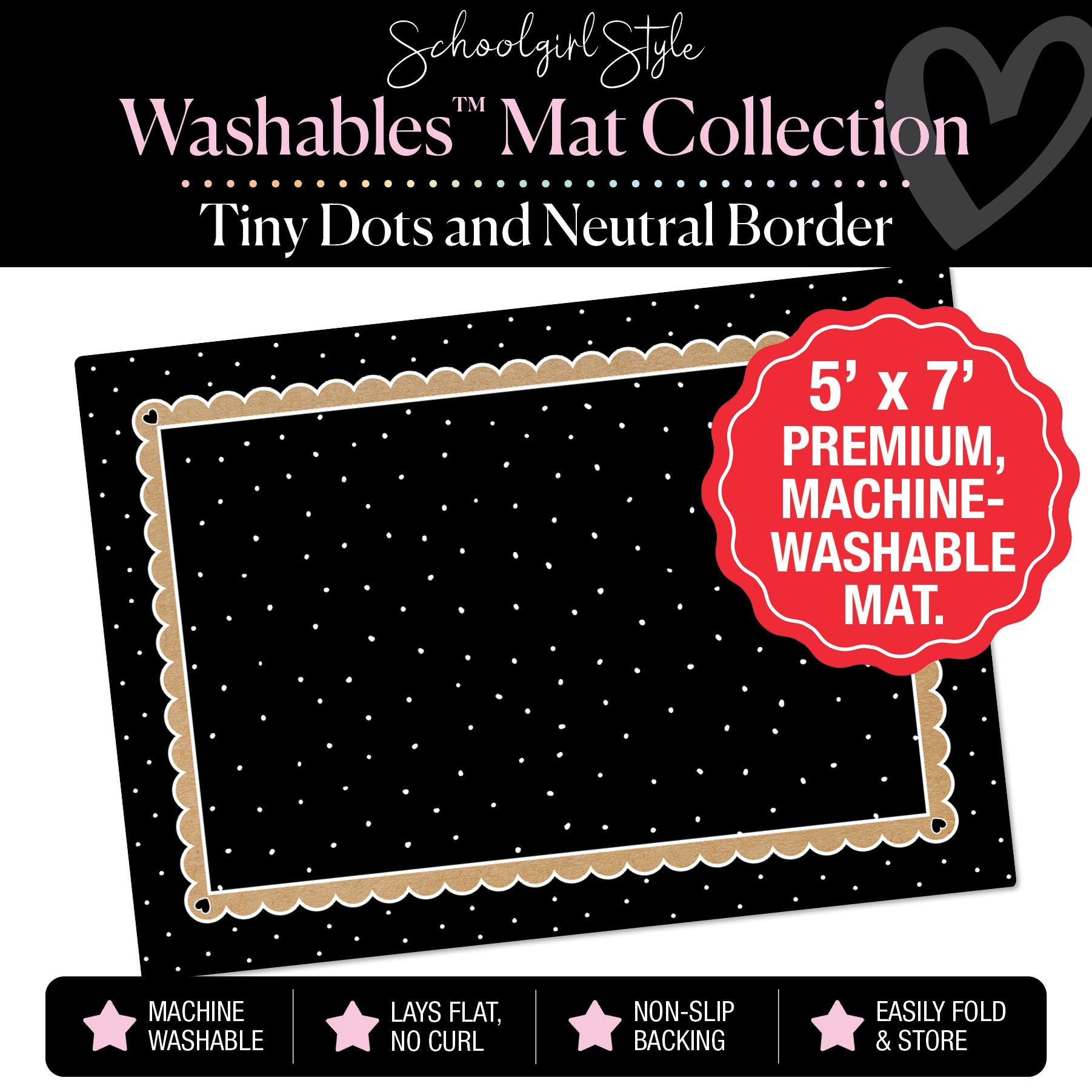 Black and White Tiny Dots with Banner Border Classroom Mat by Schoolgirl Style
